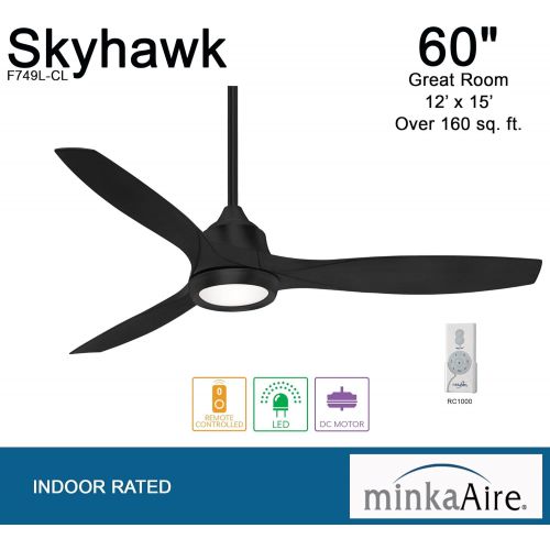  [아마존베스트]Minka-Aire F749L-CL Skyhawk 60 Inch LED Ceiling Fan with Carved Wood Blades, Integrated LED Light and DC Motor in Coal Finish