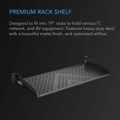  AC Infinity Vented Cantilever 1U Universal Rack Shelf, 8 Deep, for 19 equipment racks. Heavy-Duty 2.4mm Cold Rolled Steel, 50lbs Capacity.
