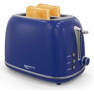 Toaster 2 Slice Keenstone Retro Stainless Steel Toaster with Bagel, Cancel, Defrost Function, Extra Wide Slot Toaster with High Lift Lever, 6 Shade Settings, Removal Crumb Tray, Bl