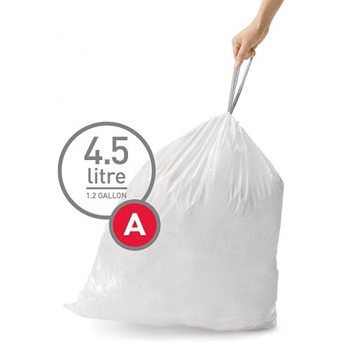 심플휴먼 simplehuman Code A Custom Fit Drawstring Trash Bags in Dispenser Packs, 30 Count, 4.5 Liter / 1.2 Gallon, White