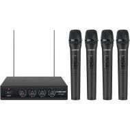4 Channel VHF Wireless Microphone, Phenyx Pro 4-Channel Wireless Microphone System with 4 Handheld Mics, Metal Receiver, Long Distance Operation, Ideal for Church, Party, Outdoor E