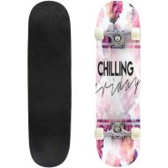 Mulluspa Classic Concave Skateboard Rose Print with Text Longboard Maple Deck Extreme Sports and Outdoors Double Kick Trick for Beginners and Professionals