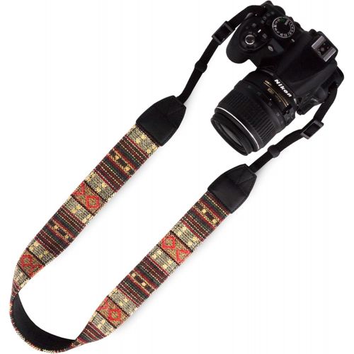  [아마존베스트]Wolven Pattern Canvas Camera Neck Shoulder Strap Belt Compatible with All DSLR/SLR/Men/Women etc, Yellow Stripe Pattern