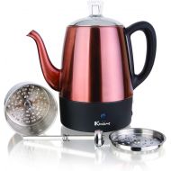 [아마존베스트]Euro Cuisine PER04 Electric Percolator 4 Cup Stainless Steel Coffee Pot Maker (4 Cup) - Copper Finish