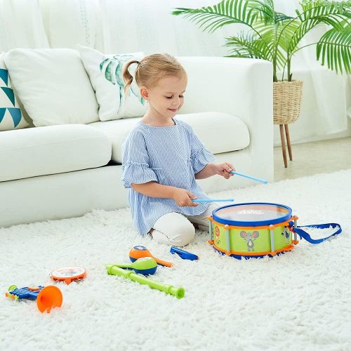  [아마존베스트]iPlay, iLearn Toddler Musical Instruments Toys, Kids Drum Set, Percussion, Tambourine, Trumpet, Maraca, Harmonica, Flute, Learning Gift for 18 Month 2 3 4 5 Year Olds Baby Boys Gir