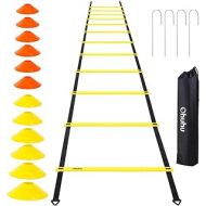 Ohuhu Agility Ladder Speed Training Set: 12 Rung 20ft Agility Ladder with 12 Field Cones, 4 Steel Stakes & Carrying Bag, Footwork Exercise Equipment for Soccer Football Boxing Dril