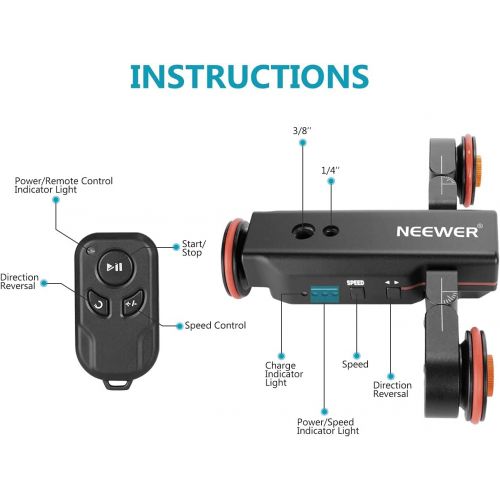 니워 [아마존베스트]Neewer 3-Wheels Wirelesss Camera Video Auto Dolly，Motorized Electric Track Rail Slider Dolly Car with Remote Control，3 Speed Adjustable for DSLR Camera Camcorder Gopro iPhone and S