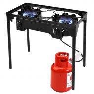 Apontus Double Burner Gas Propane Cooker Outdoor Camping Picnic Stove Stand BBQ Grill