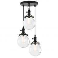 Phansthy Chandelier Light 3 Lights Industrial Pendant Light with 5.9 Inch Clear Glass Canopy