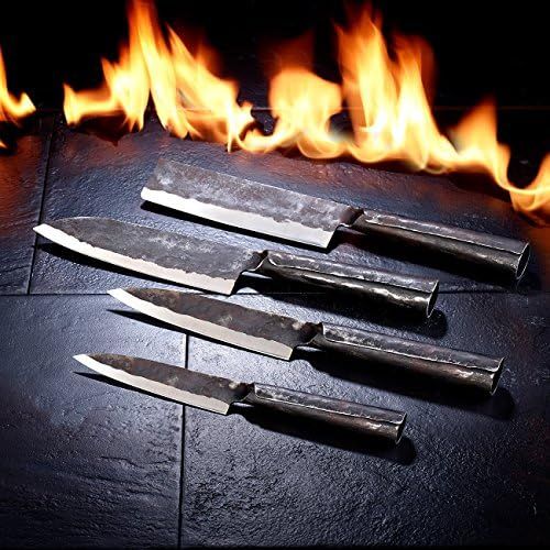  TokioKitchenWare Steakmesser: 4-teiliges Messerset mit Stahlgriff, handgefertigt (Eisen-Messer)