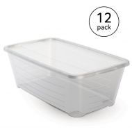 MRT SUPPLY 6Q Rectangular Clear Plastic Protective Storage Shoe Box (12 Pack) with Ebook