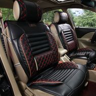 Amooca Universal Front Rear Car Seat Cushion Cover Black 6pcs Full Set Needlework PU leather