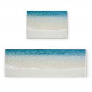 BMALL Kitchen Rug Mat Set of 2 Piece Blue Beach Seaside Scenery Inside Outside Entrance Rugs Runner Rug Home Decor 15.7x23.6in+15.7x47.2in