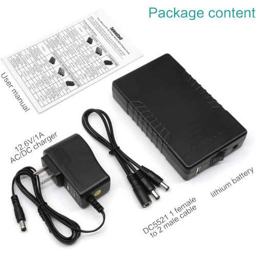  TalentCell Rechargeable 12V 6000mAh/5V 12000mAh DC Output Lithium ion Battery Pack for LED Strip and CCTV Camera, Portable Li-ion Power Bank with Charger, Black