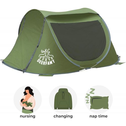  DEERFAMY Pop Up Tents 3-4 Person, Tent Pop Up Instant 4 Person for Camping, Automatic Tent, Dome Tent for Family Beach Outdoor (Green/Blue) (Army Green)