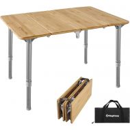KingCamp Bamboo Folding Table Lightweight Camping Table with Adjustable Height Aluminum Legs 4-Fold Compact Small Portable Camp Tables for Travel RV Picnic Party Beach Outdoor and