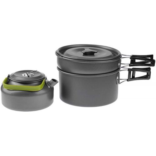  TANGIST Camping Cookware Mess Kit 3 Pcs Camping Cookware Stove and Pans Set for 2-3 Person Aluminum Lightweight Folding Camping Pots for Outdoor Camping Backpacking Hiking Picnic G