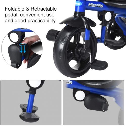  [아마존베스트]INFANS Kids Tricycle, 4 in 1 Stroll Trike with Adjustable Push Handle, Removable Canopy, Retractable Foot Plate, Lockable Pedal, Detachable Guardrail, Suitable for 10 Months to 5 Y