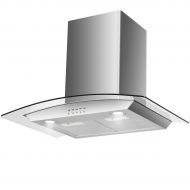 COSTWAY 30 Wall Mount Range Hood Stainless Steel Kitchen Cooking Vent Fan with LED Light (Wall Mount & Tempered Glass)