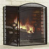 FOLDING Fireplace Screen 3 Panel Fire Safe Guard, Foldable Iron Fireplace Screen with Metal Mesh, Freestanding Spark Guard for Living Room Fireplace, Outdoor Grills, Wood Burning & Stoves