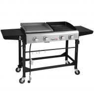 Royal Gourmet Portable Propane Gas Grill and Griddle Combo,4-Burner,Griddle Flat Top, Folding Legs,Versatile Outdoor Camping Stove with Side Table