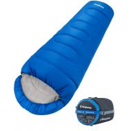 KingCamp XL Mummy Sleeping Bag with Compression Sack, -13℃/8.6℉ Double Layer Warm Lightweight for Camping, Backpacking, Hiking and Travel (Blue-Left)