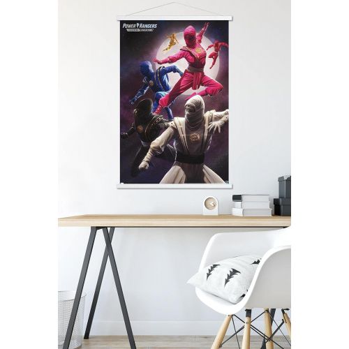  Trends International Power Rangers-Ninja Wall Poster with Magnetic Frame, 22.375 x 34, Premium Print and White Hanger Bundle