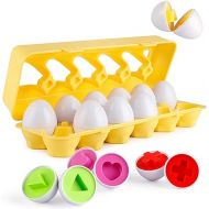 Coogam Matching Eggs 12 pcs Set Color & Shape Recoginition Sorter Puzzle for Easter Travel Bingo Game Early Learning Educational Fine Motor Skill Montessori Gift for Year Old Kids