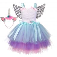 Tutu Dreams 3pcs LOL Unicorn Dress with Wings Girls 1-12Y Headband Birthday Party Halloween