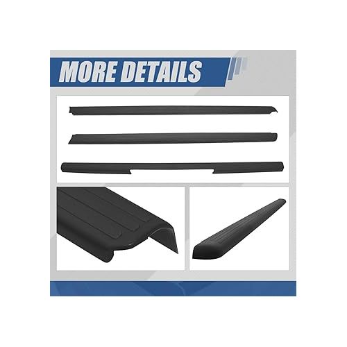 3Pcs Rear Truck Bed Rail Protectors Caps Compatible with Nissan Frontier 73.3 Inches Bed 2005-2014, Gloss Textured Black