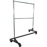 Only Hangers GR600-EH Deluxe Commercial Grade Rolling Z Garment Rack, 400lb Capacity, 63 Length with Add-On Extra Double Rail, Adjustable Height Chrome Uprights and Black Base, One