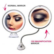 HUMAKEUP 10x Magnifying Luminous Mirror with Powerful Suction Cup Natural Light Adjustable Flexible Swan Neck Bright 360o Rotating Bathroom Mirror