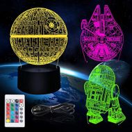 [아마존베스트]Vadeture 3D Star Wars Night Light 3 Pattern 3D Illusion Star Wars Lamp 16 Color Change Decor Table Lamp LED Night Star Wars Toys Gifts for Kids Boys Girls Men Women Star Wars Fans Birthday