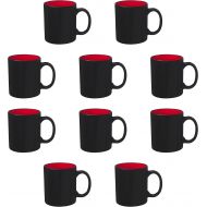 DISCOUNT PROMOS 10 Matte Two-Tone Coffee Mugs Set, 11 oz. - Stoneware, Drinkware, Durable, C-handle - Red
