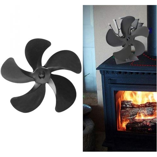  FLAMEER 5 Blades Stove Fan Attachment Heat Powered Wood/Log Burner Fan Blade Eco Friendly Heat Circulation for Fireplace Black