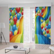 TecBillion Decor Collection,Birthday Decorations,for Living Room,Many Vibrant Balloons Wavy Rainbow Ribbons Festive Celebration Mood,141Wx106L Inches