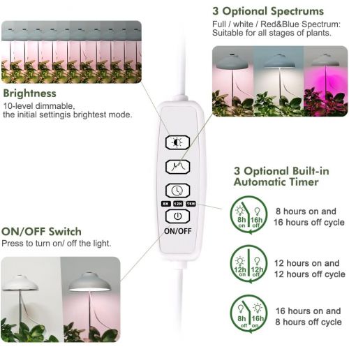 GrowLED LED Umbrella Plant Grow Light, Herb Garden, Height Adjustable, Automatic Timer, 5V Low Safe Voltage, Ideal for Plant Grow Novice Or Enthusiasts, Various Plants, DIY Decorat
