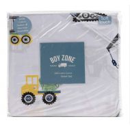Boy Zone Construction Full Sheet Set 4 pc Cotton Trucks Tractors Cars Yellow Green Bedding