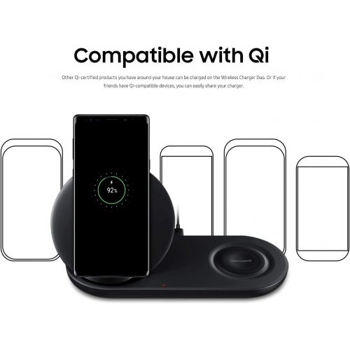 삼성 Samsung Wireless Charger DUO Fast Charge Stand & Pad Universally Compatible with Qi Enabled Phones and Select Samsung Watches (US Version), Black