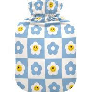 Hot Bottle Water Bag with Soft Cover 2L fashy ice Water Bottle for Injuries, Hand & Feet Warmer Retro Checker Board Groovy Flower Smiling