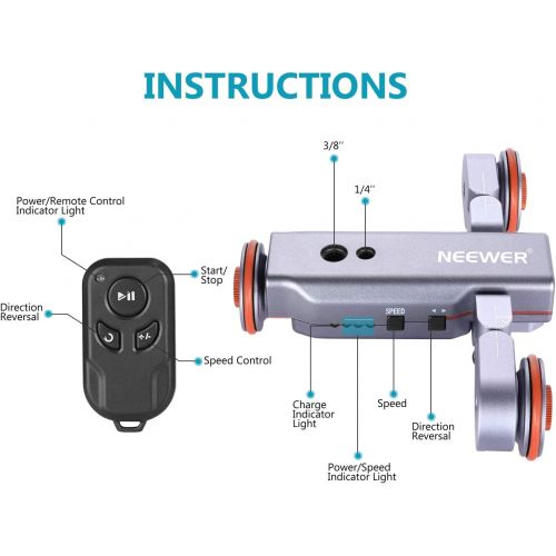 니워 [아마존베스트]Neewer 3-Wheels Wirelesss Camera Video Auto Dolly, Motorized Electric Track Rail Slider Dolly Car with Remote, 3 Speed Adjustable for DSLR Camera Camcorder GoPro iPhone Android Pho