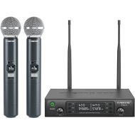 Phenyx Pro Wireless Microphone System Dual Wireless Mics,w/ 2 Handheld Dynamic Microphones, 2x100 Adjustable UHF Channels, Auto Scan,328ft Range,Microphone for Singing, Karaoke, Church(PTU-71-2H)