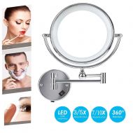 Mirrors Bathroom Wall Makeup LED Lighted 5X Magnifying Cosmetic 360° Swivel Foldable Telescopic Two Sided for Vanity Shaving 4 x AAA Batteries (Not Included)