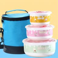 HNyyMa Sealed pottery fresh bowl three-piece suit fresh box rice noodle soup bowl lunch box lunch box cutlery box microwave oven,N