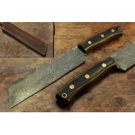 [아마존베스트]Damascus Depot 11.5 hand forged Damascus steel Bread knife, kitchen slicer knife, 2 tone Black scale, Cow hide Leather sheath with belt loop