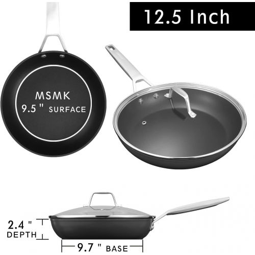  MSMK 12 1/2 inch Non Stick Frying Pan with Lid, Stay-Cool Handle, Smooth bottom, Scratch-resistant, Burnt also Nonstick, Peeling-resistant Induction Skillet - Dishwasher & Oven-Saf