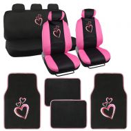 BDK 13 Piece Love Hearts Design Complete Set - 9 Piece Seat Covers and 4 Piece Carpet Mats - Premium Design