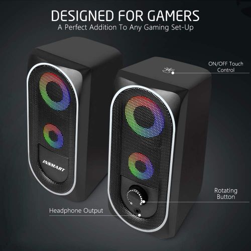  INSMART Computer Speakers, 2.0 Stereo Volume Control with RGB Light USB Powered Gaming Speakers for PC/Laptops/Desktops/Phone/Ipad/Game Machine (5Wx2)