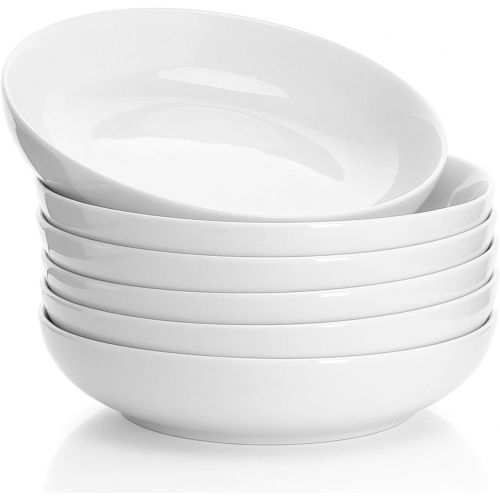  Sweese 1309 Porcelain SaladPasta Bowls - 22 Ounce - Set of 6, White