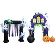 BZB Goods TWO HALLOWEEN PARTY DECORATIONS BUNDLE, Includes 8 Foot Tall Inflatable Ghosts Spider Archway Arch, and 9 Foot Tall Inflatable Castle Archway with Pumpkins Spider Ghosts Cauldron B